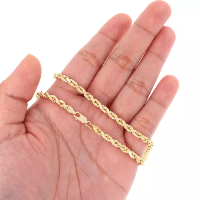 14K Yellow Gold 1mm-10mm D/C Rope Chain Link Necklace Bracelet Mens Women 7"-30"