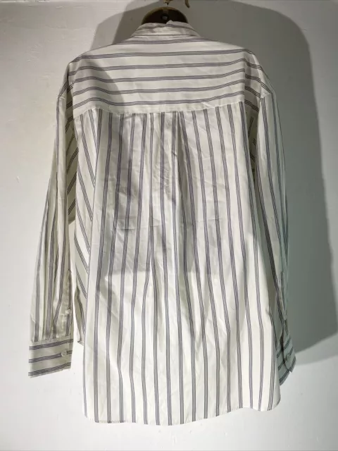 BNWOT Womens M&S Marks&spencer Uk 16 White Mix Stripe Long Sleeve Shirt blouse 3