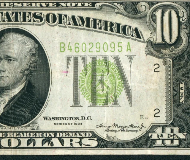 $10 1934 LGS LIME ((LIGHT GREEN SEAL)) Federal Reserve Note ** DAILY CURRENCY