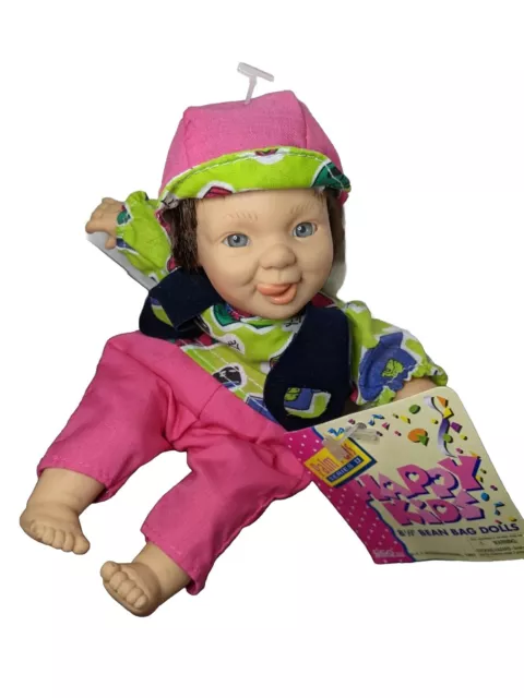 Vintage 90s 97 Palm Pals Happy Kids 8.5" Bean Bag Doll Retro Neon Pink Green Y2K