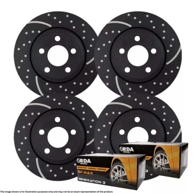 FULL SET DIMPLED SLOTTED BRAKE ROTORS+PADS for Commodore VT VU VX VY VZ V6 V8