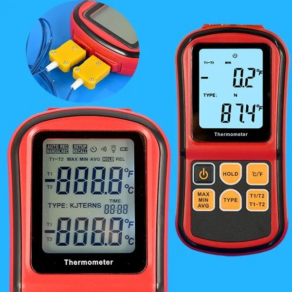 Thermomètre numérique à canaux Dual Two 2 K-Type thermocouple capteur 2