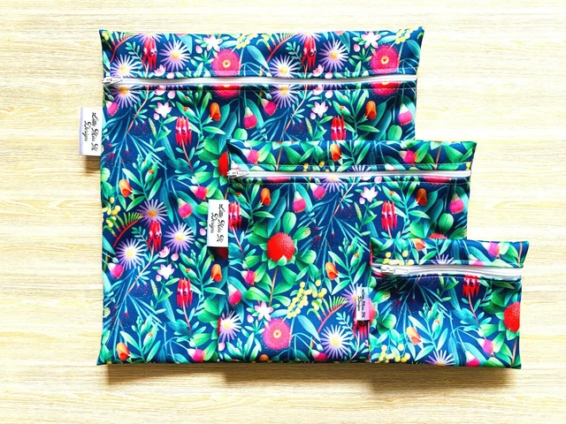 Wet Dry Reusable Nappy Bag Food Snack Storage Bag AUS MADE Natives
