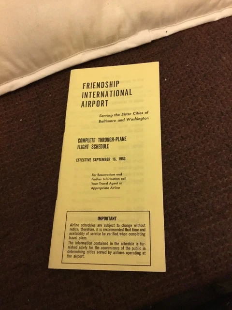 Rare Friendship International Airport 1963 Through Plane Schedule Baltimore Md