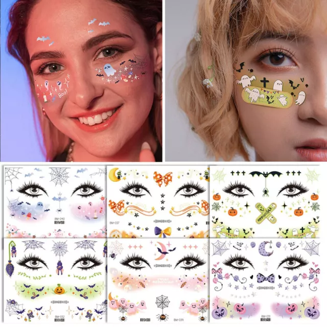 Halloween Face Sticker Skull Face Tattoos Temporary Face Sticker Body Art Tatoo#