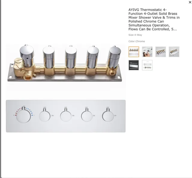 Thermostatic 4-Function 4-Outlet Brass Bathroom Shower Mixer Valve&Trims Chrome