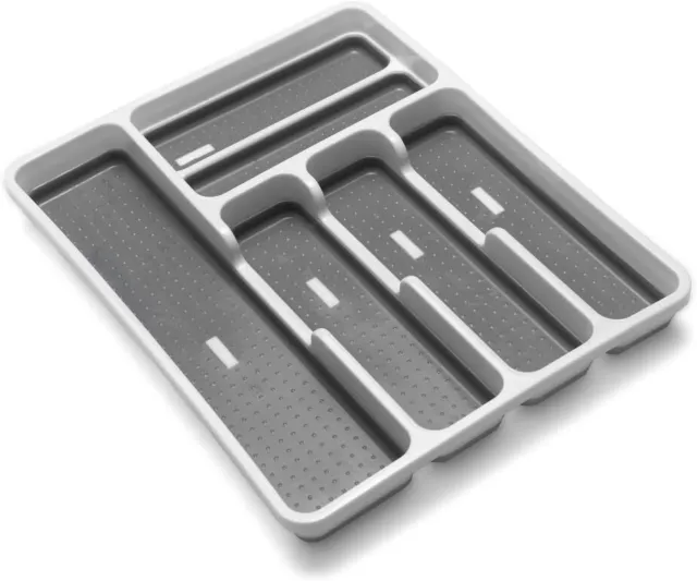 Addis Premium Soft touch 6 Compartment Cutlery Drawer Organiser Tray, White and