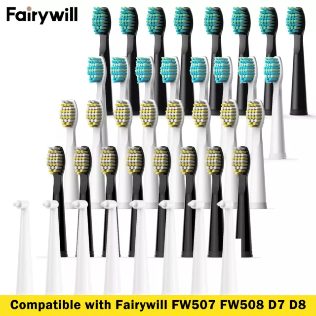 Fairywill Electric Toothbrush Replacement Heads 8 Pack Soft & Hard Brush Heads