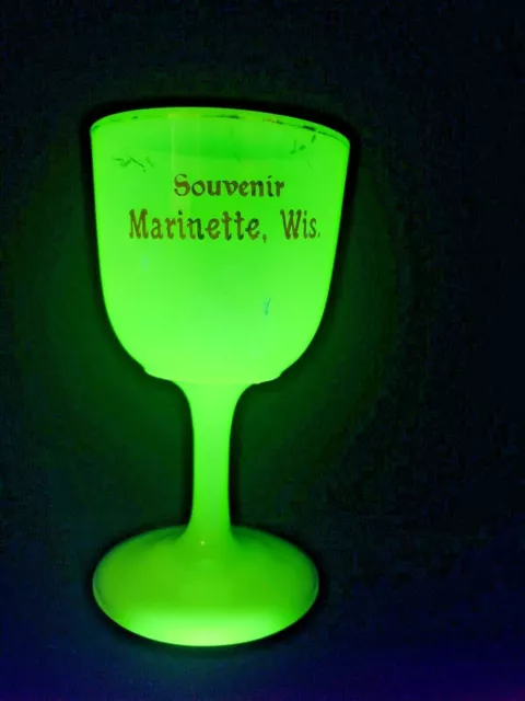 Souvenir "Marinette, Wis." Wine glass Verde Ivorina Custard c. 1900