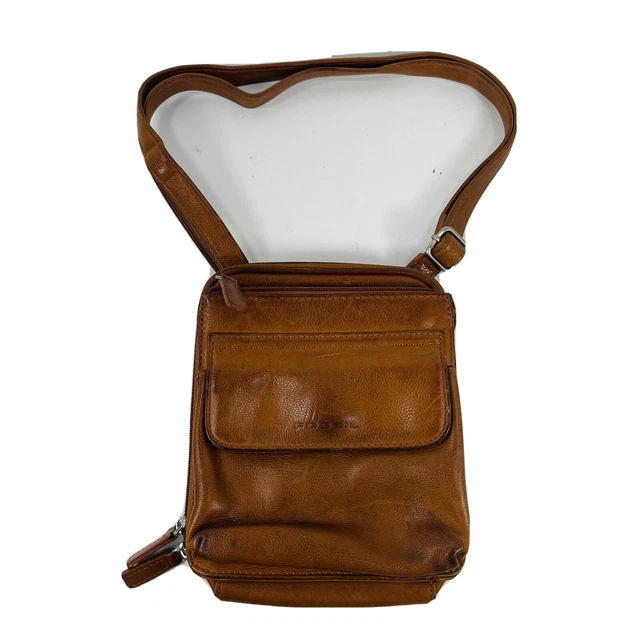 Fossil Vintage Brown Leather Crossbody Shoulder Bag With Adjustable Strap