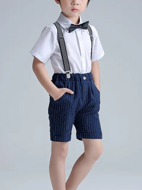 Boys Formal Suits Bowtie Shirt+Suspender Short Gentleman Outfits Suits Summer