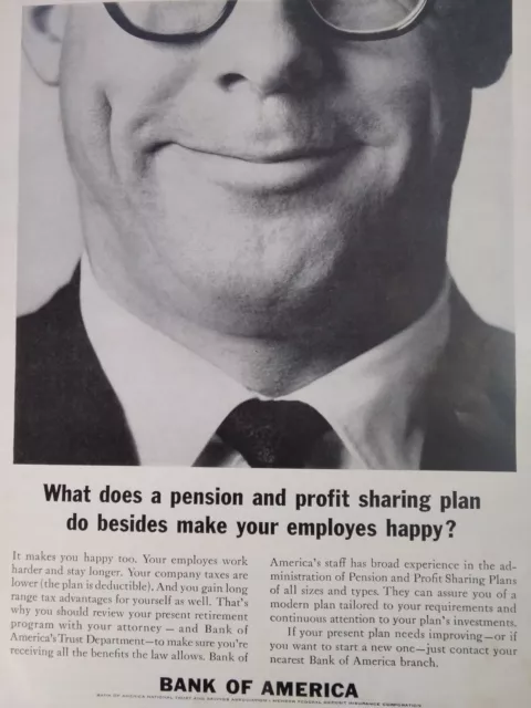 Bank of America Print Ad Original Rare Vtg 1964 Madmen Pension Smile