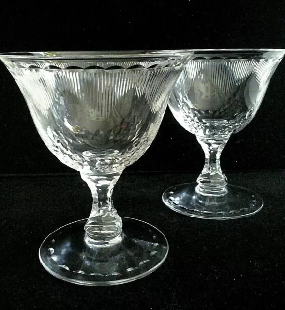 Antique Set of 2 Hawkes Signed 6000-1 Pattern Crystal Champagne Sherbet Glass