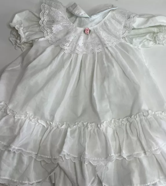 Vintage Bryan Girls Dress Size 4 Pinafore Dress White Lace Party Prairie Ruffle