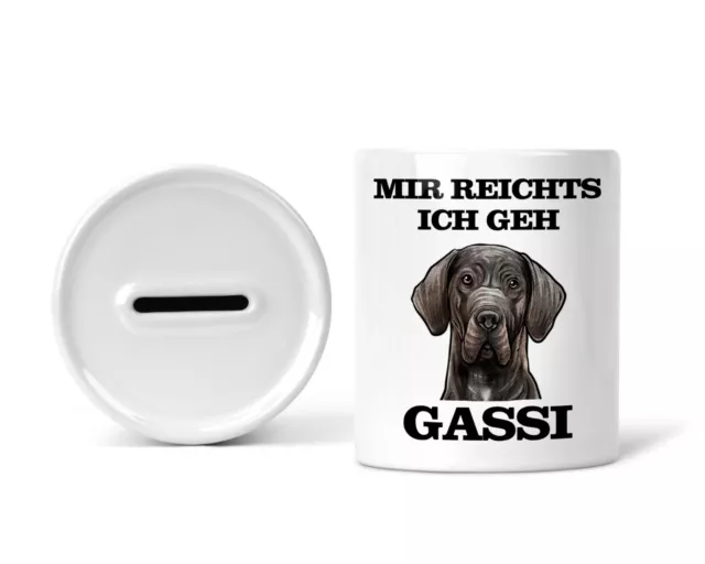 Sparschwein Spardose Sparbüchse mit Deutsche Dogge Hund Dog Spruch Geschenk