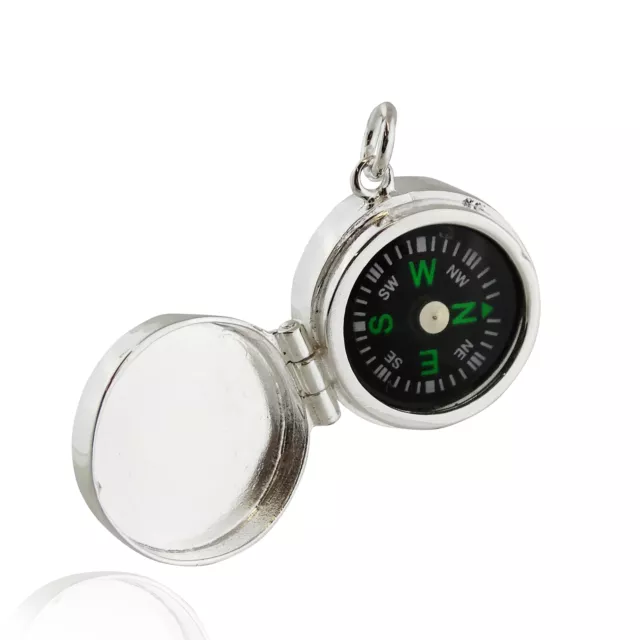 Real Working Compass Locket Pendant - 925 Sterling Silver Direction North NEW