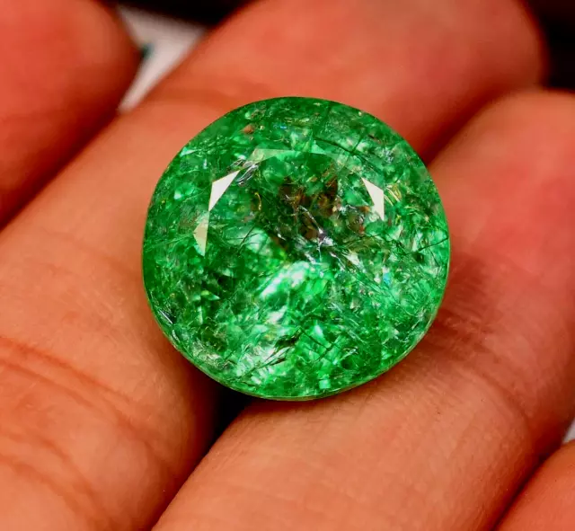 Natural Colombian 30+Ct Big Size Green Emerald + Certified Round Loose Gemstone