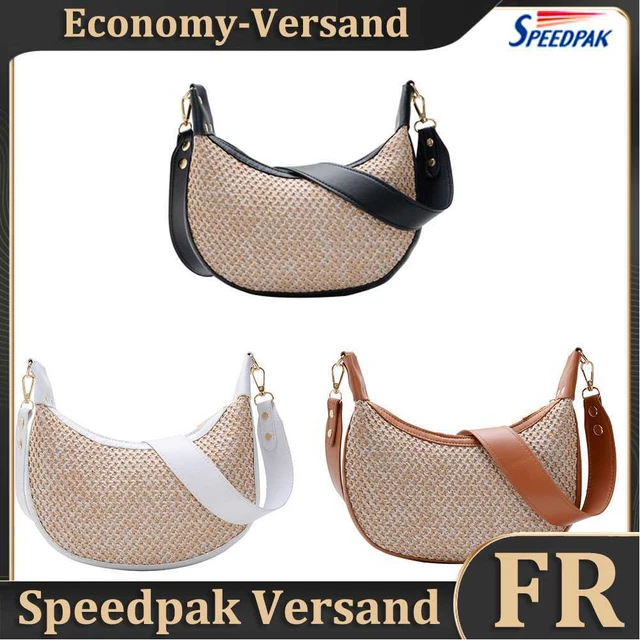 Vintage Straw Woven Shoulder Bags Women Zipper Hobo Beach Casual Crossbody Bag H