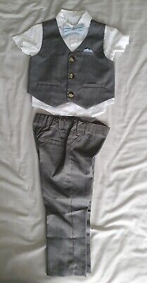 Boys' 12-18 Months Occasionwear Suit Trousers Shirt Waistcoat Bow Tie Grey Blue