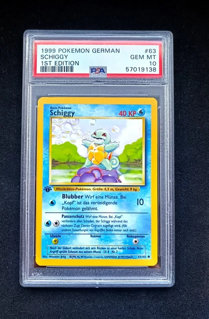 Pokemon Karte Schiggy 63/102 Base Set 1 First Edition PSA 10 GEM MINT Germa 1999