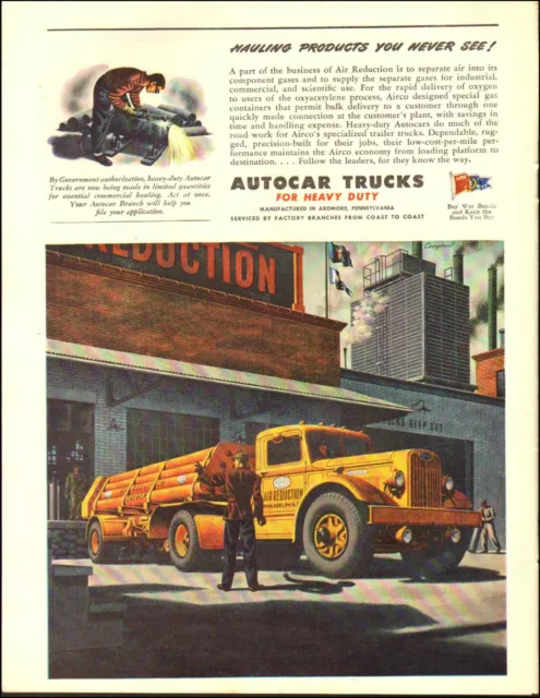 1945 Vintage ad for AUTOCAR TRUCKS retro Hauling WWII era ART 05/14/22