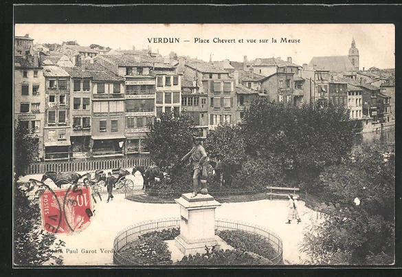 CPA Verdun, Place Chevert and view of the Meuse 1911