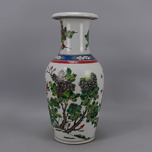 Estate China Freehand Sketching Qing Famille Rose Porcelain Flowers Vase