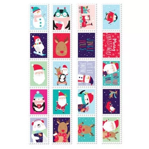 Tallon Postage Stamp Design Gift Christmas Wrap Cute Seal Stickers - 40 Stamps