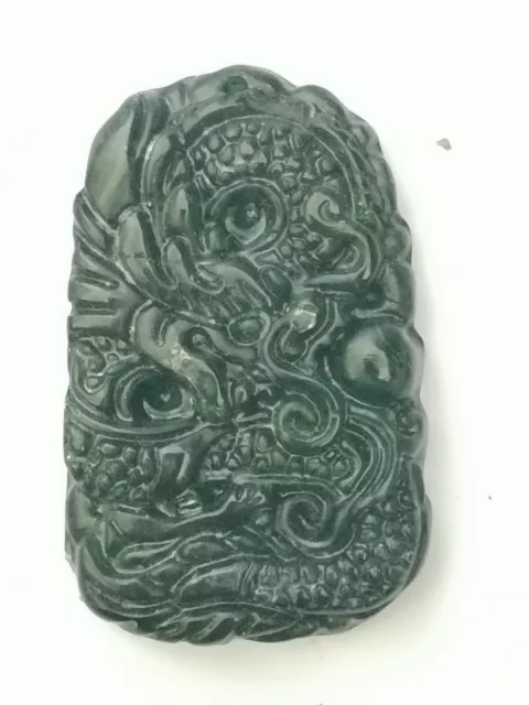 Beautiful hand carved Bi Jade Chinese Rectangle Dragon Pendant 3