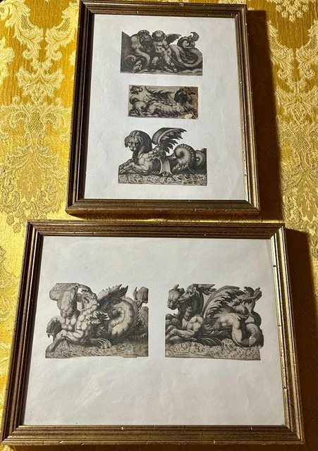 Coppia Quadri Incisioni Antiche (Ritagli), Xvi/Xviii Secolo