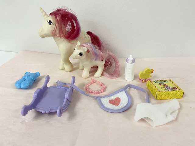 Vintage My Little Pony Baby + Mama Moondancer Unicorn Pony 1984 G1 Accessories