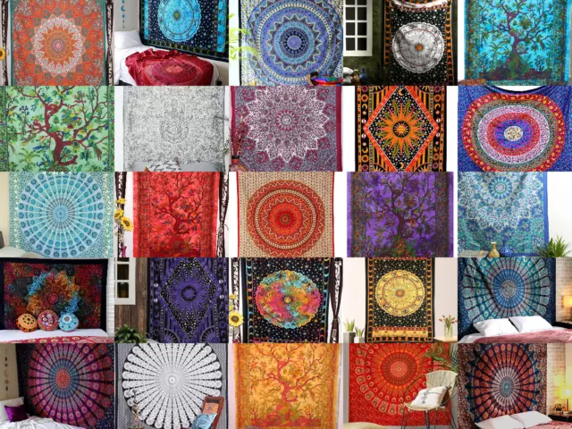 Indian Mandala Throw Hippie Bohemian Beach Blanket Queen Twin Size Wall Tapestry
