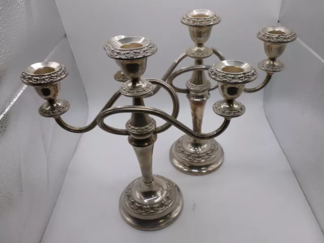 Vtg Ianthe x2 Candelabra Classical Design Silver Plated Candle Holders 3 Arms C1