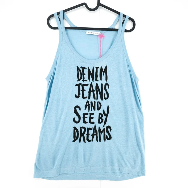 Vedere Da Chloe Blu Canotta Top T Shirt Taglia Eu 40 UK 12 USA 10 44 16 14