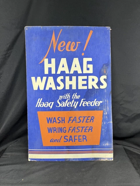 Vintage Cardboard Advertisement Sign For Haag Washers Blue And Red SEE PICTURES