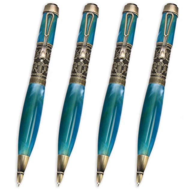 Kit de pluma Victoria, acabado bronce antiguo, paquete de 4, torneado en madera heredado