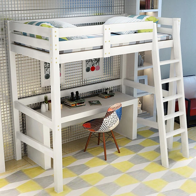 HIGH SLEEPER BUNK Bed Cabin Loft Bed Frame Desk Pine Wood Kids Single ...