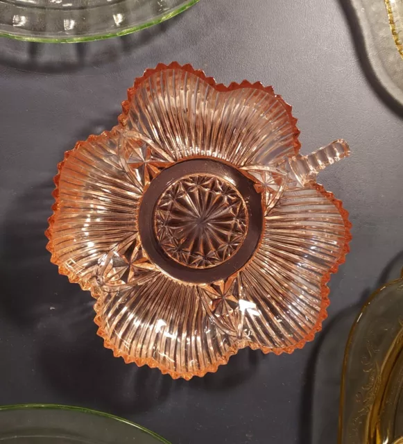 Vintage Pink Depression Glass Candy Bowl with Scalloped Edge