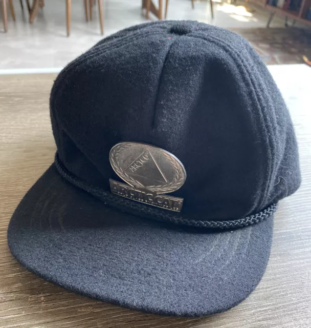 VINTAGE ARCTCO Arctic Cat Snowmobile METAL EMBLEM Fully Lined Snapback Hat Cap