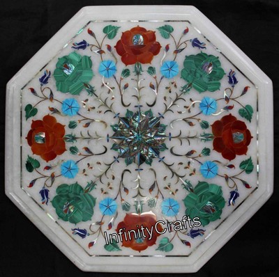 Look Decent Look Café Table Haut Brillant Pierre Inlaid Marbre Lit Côté Table 38.1cm 