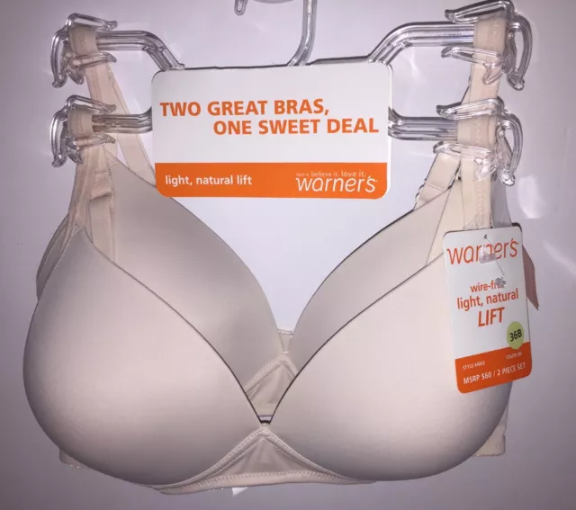 Two WARNERS 4003 Wire Free Light Natural Lift Bras Pink / Black