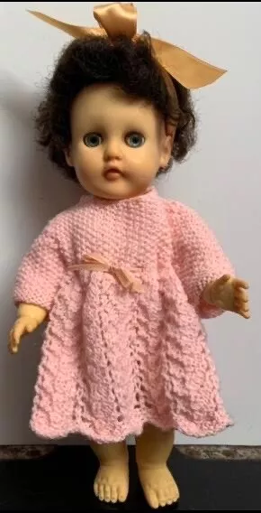 Vintage made in England doll Curly Hair In Knitted Dress Free Delivery