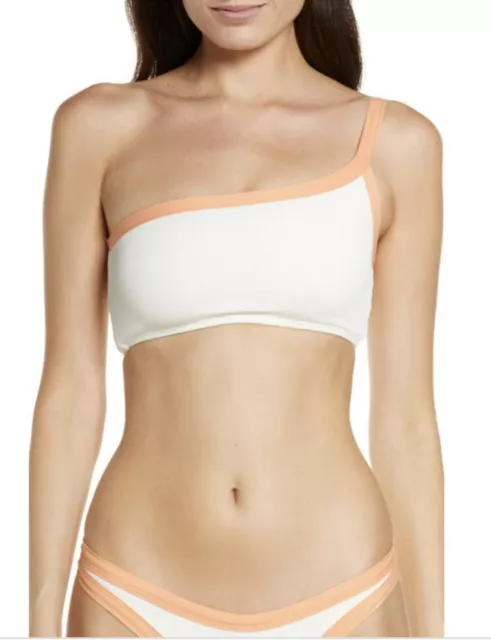 L*Space NWT Size Medium Axel One Shoulder Ribbed Bikini Top Cream-Tangy MSRP $92