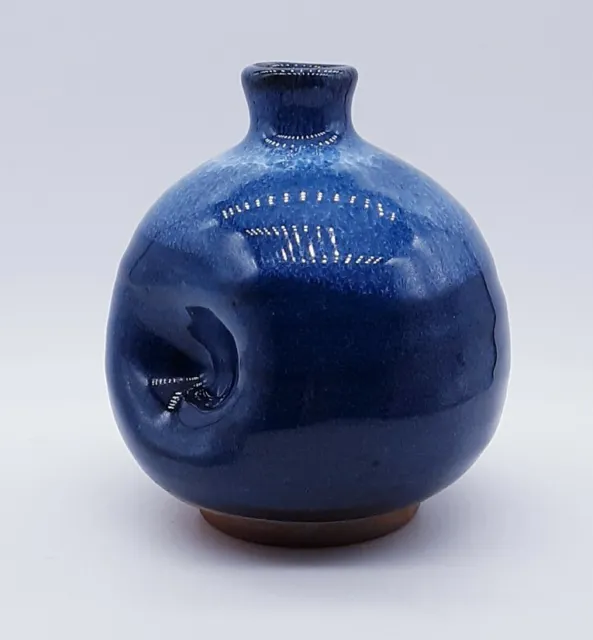 Vintage Japanese Cobalt Blue hand thrown Ceramic Bud Vase ombre Studio art 3.5"