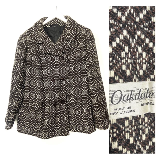 Giacca da donna vintage anni '70 Oakdale marrone lana di tweed. Cappotto coperta tessuto in tweed