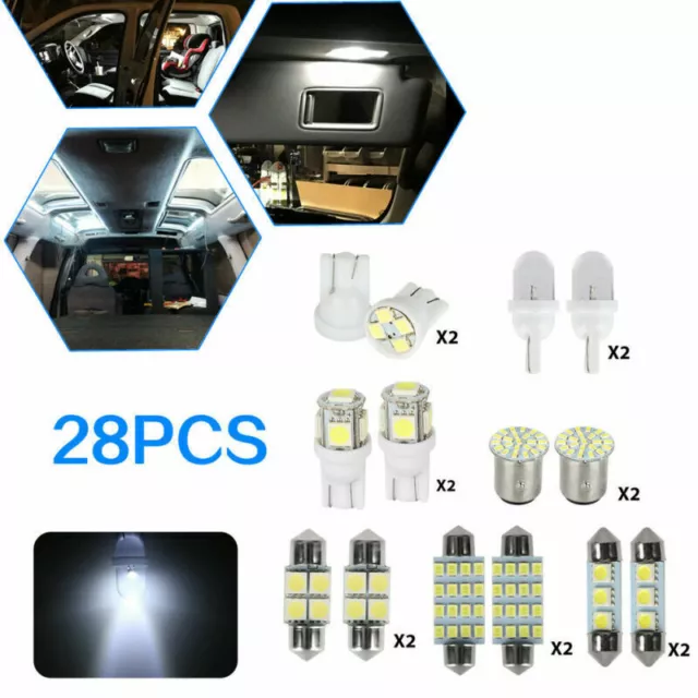 28Pcs Car Interior Combo LED Map Dome Door Trunk License Plate Light Bulbs White