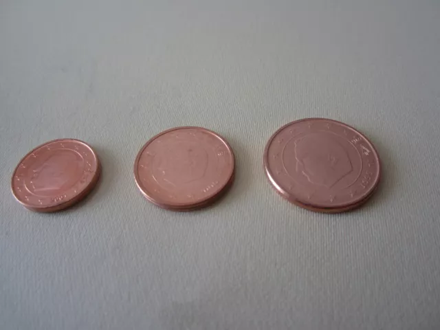 1-2-5 Cent Belgien 1 C.2001, 2 C 2000  5 Cent 1999  bankfrisch Top aus Rolle