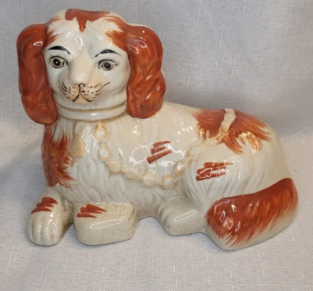 Staffordshire Dog King Charles Spaniel Puppy Hand Painted Laying 5.25" x 7"