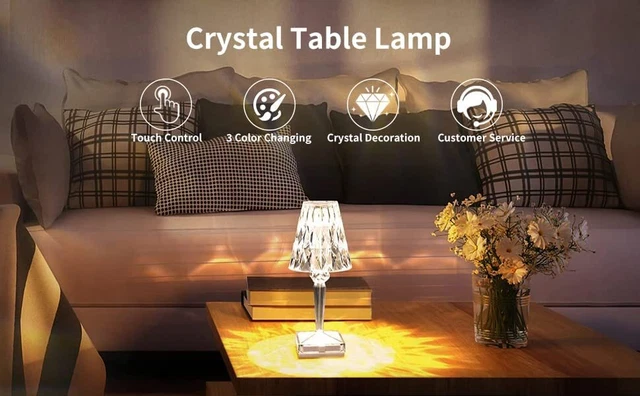 Lampada Da Tavolo Led Ricaricabile Cristallo Poldina Batteria Touch 3 Colori 6