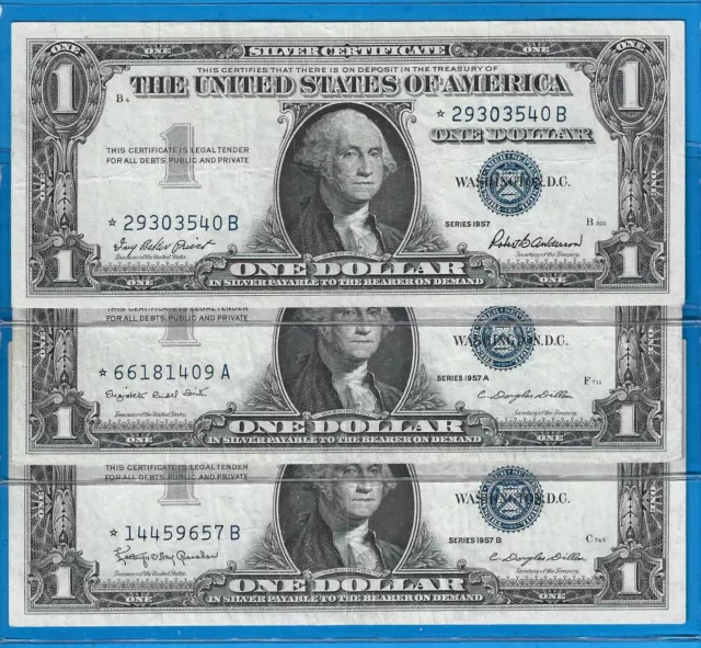 1957/A/B $1 Silver Certificates,*Rare* Star Series Notes,Blue Seal,Circ VF,Nice!